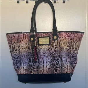 Vintage XL Betsey Johnson Pink and Purple Snake Print Tote, great for travel ,
